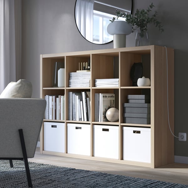 KALLAX Shelving unit, white stained oak effect, 112x147 cm