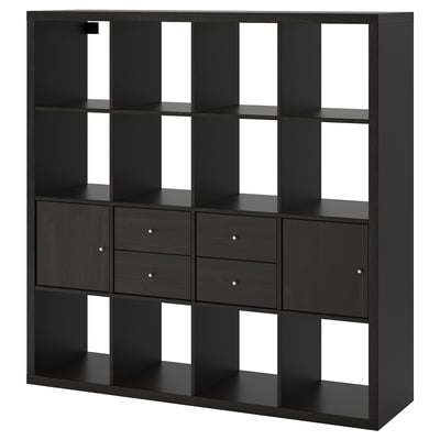 KALLAX Shelving unit, with 2 doors/4 drawers/black-brown, 147x147 cm