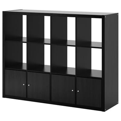 KALLAX Shelving unit, with 4 doors/black-brown, 147x112 cm