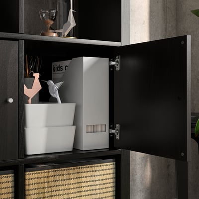 KALLAX Shelving unit, with 4 doors/black-brown, 147x147 cm