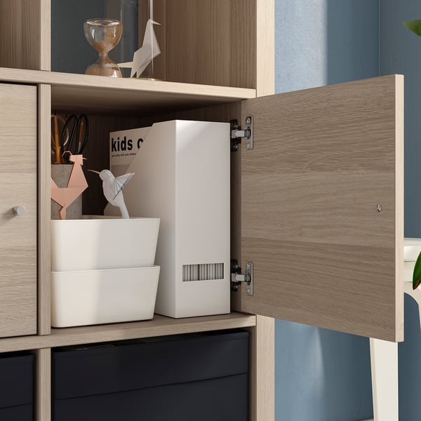 KALLAX Shelving unit, with 4 doors/white stained oak effect, 147x147 cm