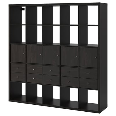 KALLAX Shelving unit, with 5 doors/10 drawers/black-brown, 182x182 cm