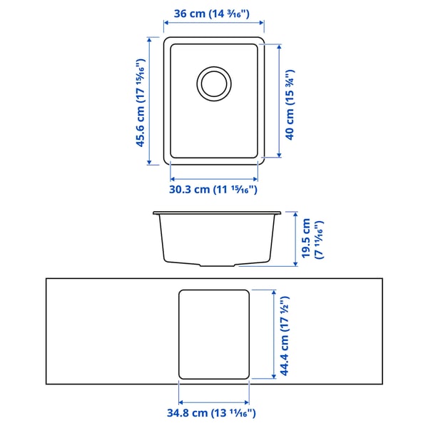 KILSVIKEN Inset sink, 1 bowl, black/quartz composite, 36x46 cm