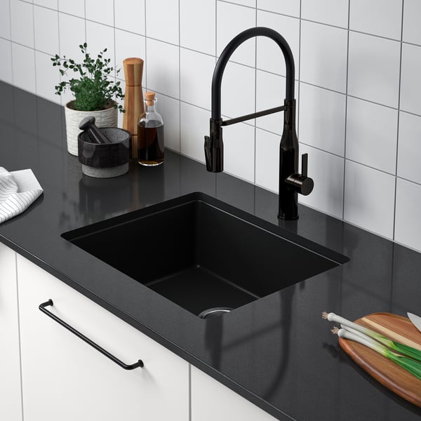 KILSVIKEN Inset sink, 1 bowl, black quartz composite, 56x46 cm