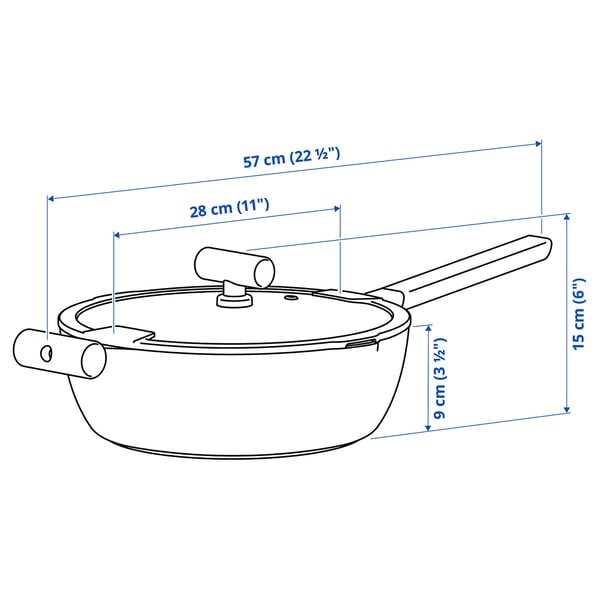 KLIPPFISK Sauté pan with lid, non-stick coating glass/wood grey-turquoise, 28 cm