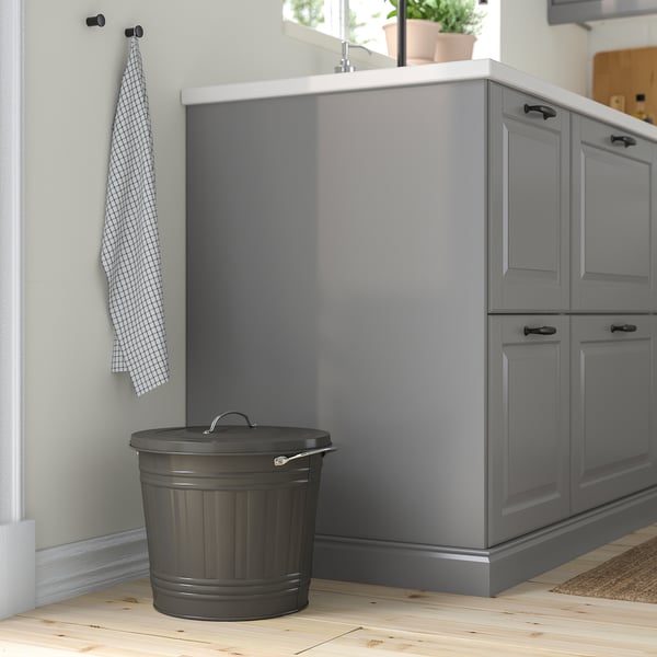 KNODD Bin with lid, grey, 16 l