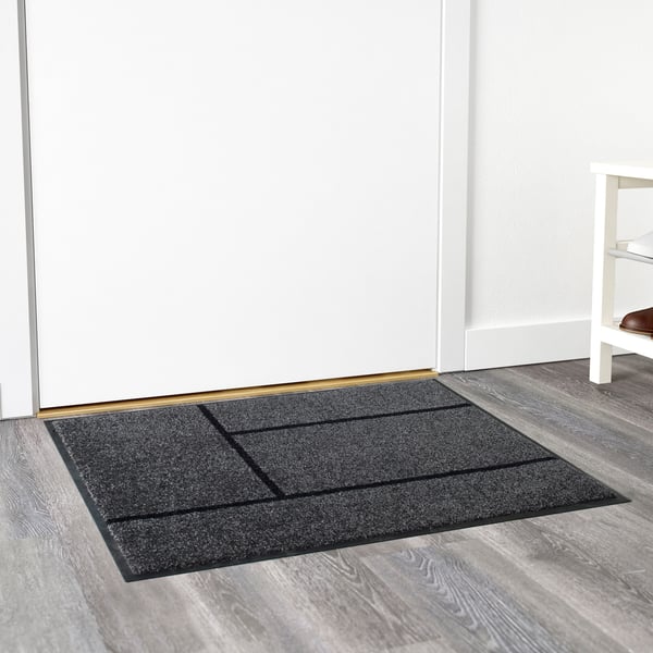 KÖGE Door mat, grey/black, 69x90 cm