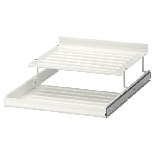 Metal sliding shoe rack with two tiers for easy access.