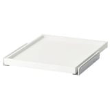 A white KOMPLEMENT pull-out tray with metallic sides for wardrobe storage.