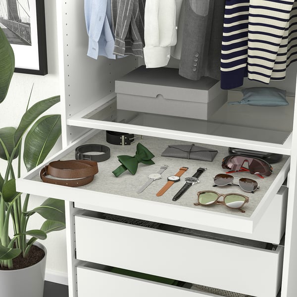 KOMPLEMENT Pull-out tray with drawer mat, white/light grey, 75x58 cm