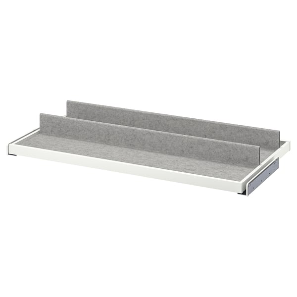 KOMPLEMENT grey shelf with pull-out tray, modern design, metal frame, felt interior.