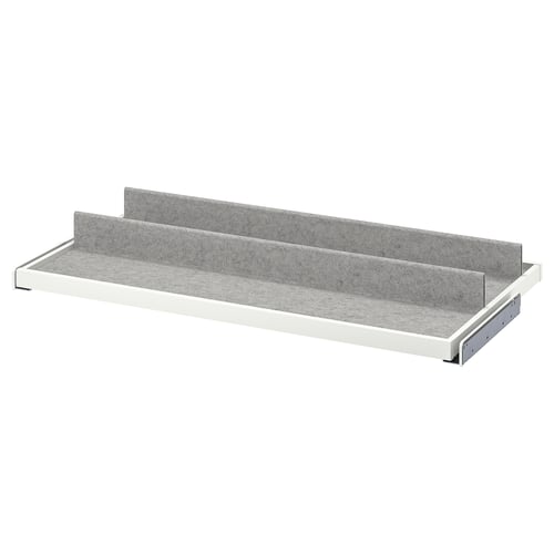 KOMPLEMENT grey shelf with pull-out tray, modern design, metal frame, felt interior.