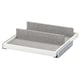 A white KOMPLEMENT pull-out tray with grey felt lining. It two adjustable dividers and has a sleek, modern design.