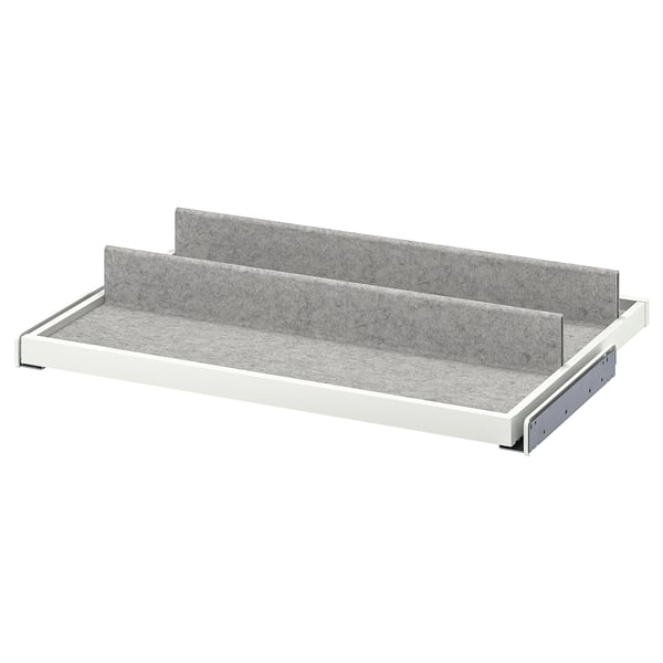 KOMPLEMENT pull-out tray, white, metal and felt, rectangular shape with raised edges.