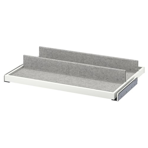 KOMPLEMENT pull-out tray, white, metal and felt, rectangular shape with raised edges.