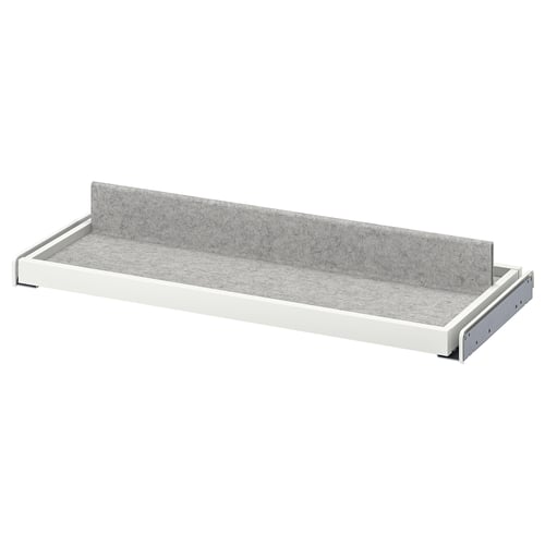 KOMPLEMENT white pull-out tray, felt lining, rectangular with rounded corners, for organised storage.
