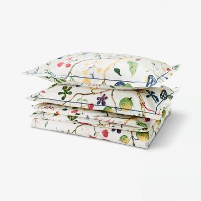 KRONBUSKE white duvet and pillowcases, floral print, cotton-lyocell blend, crisp percale weave.