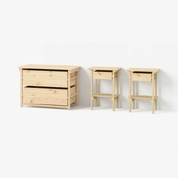 KRONÖREN Bedroom furniture, set of 3, pine