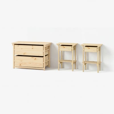 KRONÖREN Bedroom furniture, set of 3, pine