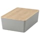 KUGGIS Box with lid, light grey/bamboo, 18x26x8 cm