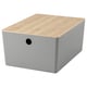 KUGGIS Box with lid, light grey/bamboo, 26x35x15 cm