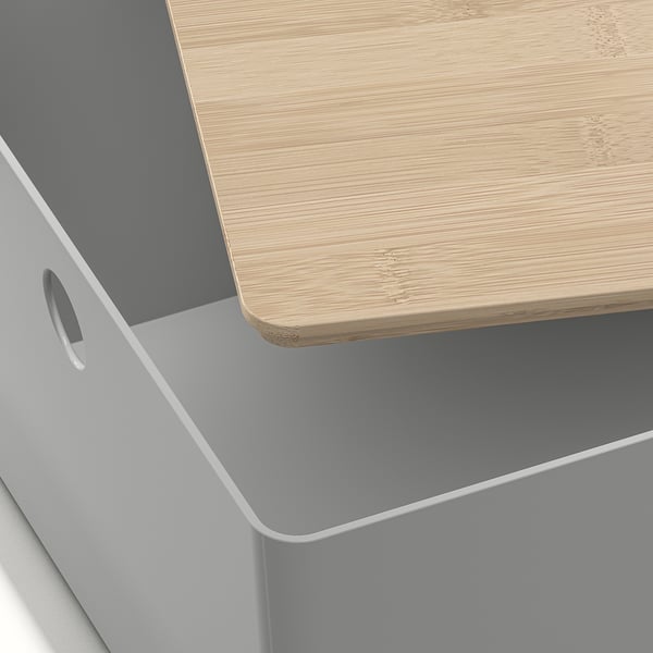 KUGGIS Box with lid, light grey/bamboo, 26x35x15 cm