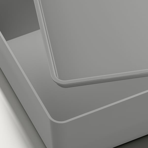 KUGGIS Box with lid, light grey, 18x26x8 cm