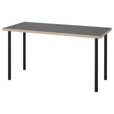 LAGKAPTEN / ADILS Desk, grey/wood effect black, 140x60 cm