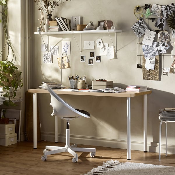 LAGKAPTEN / ADILS Desk, white stained oak effect/white, 140x60 cm