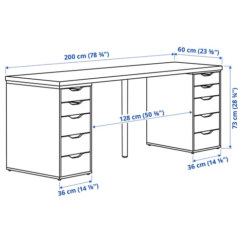 LAGKAPTEN / ALEX Desk, black-brown/white, 200x60 cm