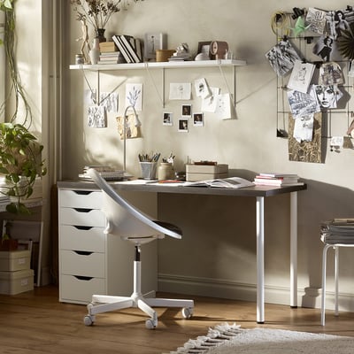 LAGKAPTEN / ALEX Desk, black-brown/white, 140x60 cm
