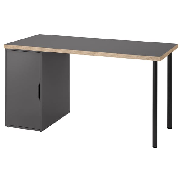 LAGKAPTEN / ALEX Desk, grey/wood effect black, 140x60 cm