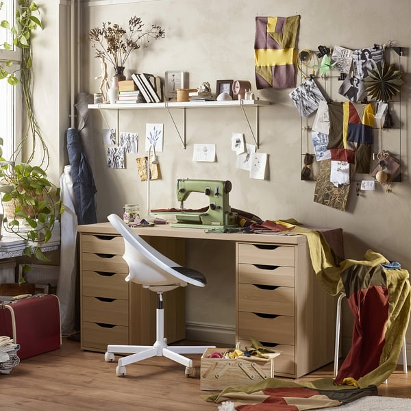 LAGKAPTEN / ALEX Desk, white stained oak effect, 140x60 cm