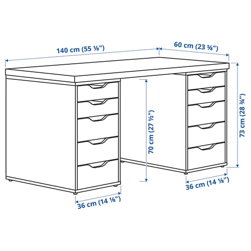 LAGKAPTEN / ALEX Desk, white/white stained oak effect, 140x60 cm