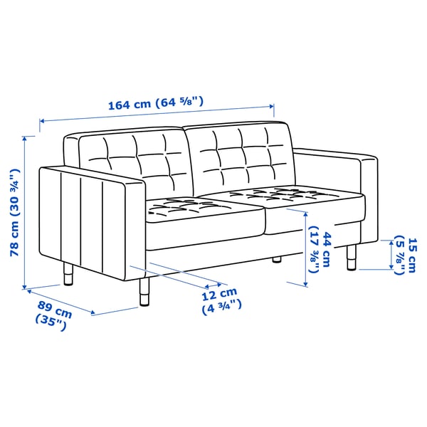LANDSKRONA 2-seat sofa, Djuparp dark blue/wood