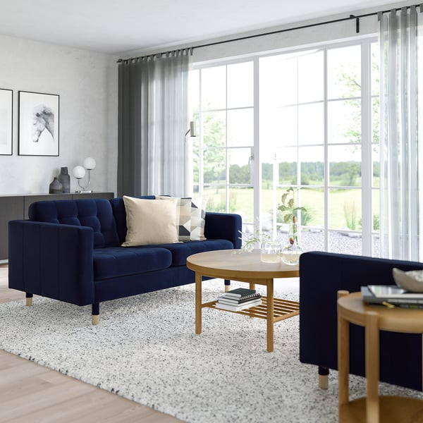 LANDSKRONA 2-seat sofa, Djuparp dark blue/wood
