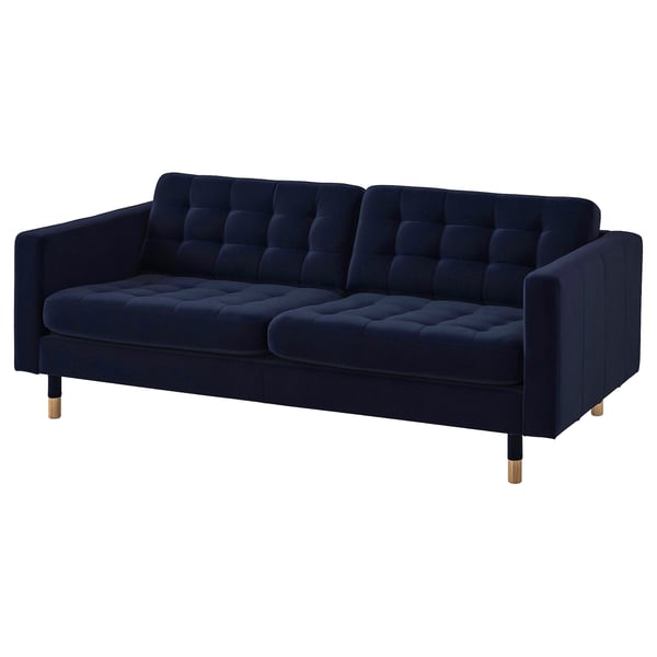 LANDSKRONA 3-seat sofa, Djuparp dark blue/wood