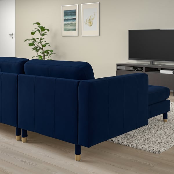 LANDSKRONA 3-seat sofa, with chaise longue/Djuparp dark blue/wood