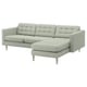 LANDSKRONA 3-seat sofa, with chaise longue/Gunnared light green/metal