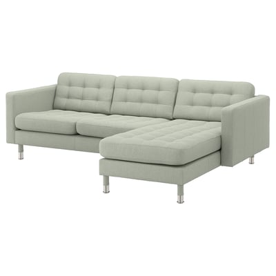 LANDSKRONA 3-seat sofa, with chaise longue/Gunnared light green/metal
