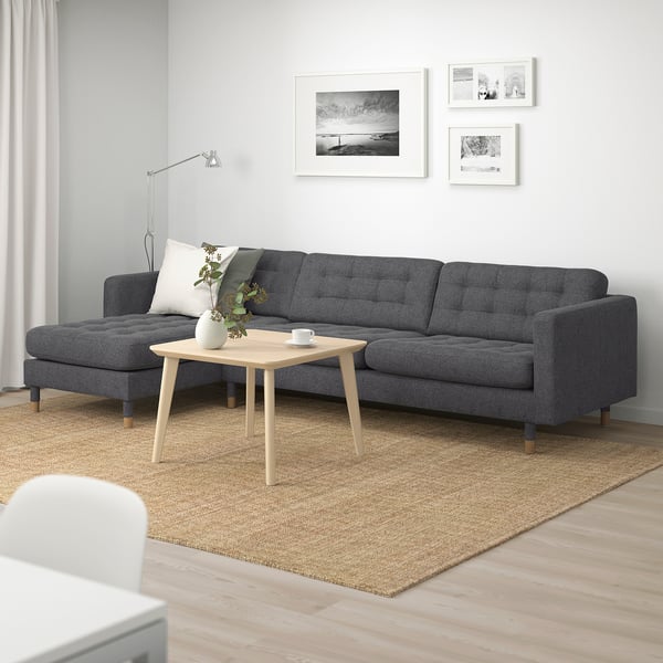 LANDSKRONA 4-seat sofa, with chaise longue/Gunnared dark grey/wood