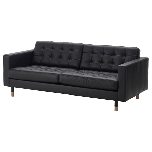 LANDSKRONA Three-seat sofa, Grann/Bomstad black/wood