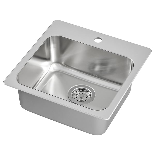 LÅNGUDDEN Inset sink, 1 bowl, stainless steel, 46x46 cm