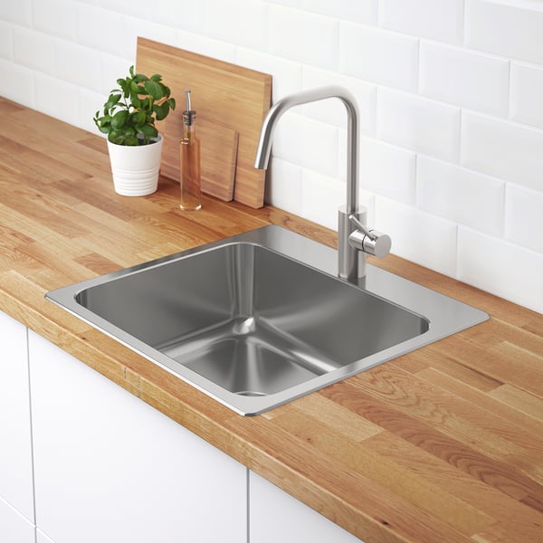 LÅNGUDDEN Inset sink, 1 bowl, stainless steel, 56x53 cm