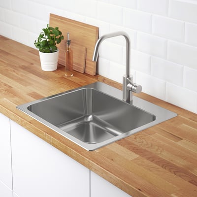 LÅNGUDDEN Inset sink, 1 bowl, stainless steel, 56x53 cm