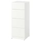 A white LASTARE drawer unit with four drawers. It’s a sleek, vertical storage cabinet made of particleboard and fibreboard.