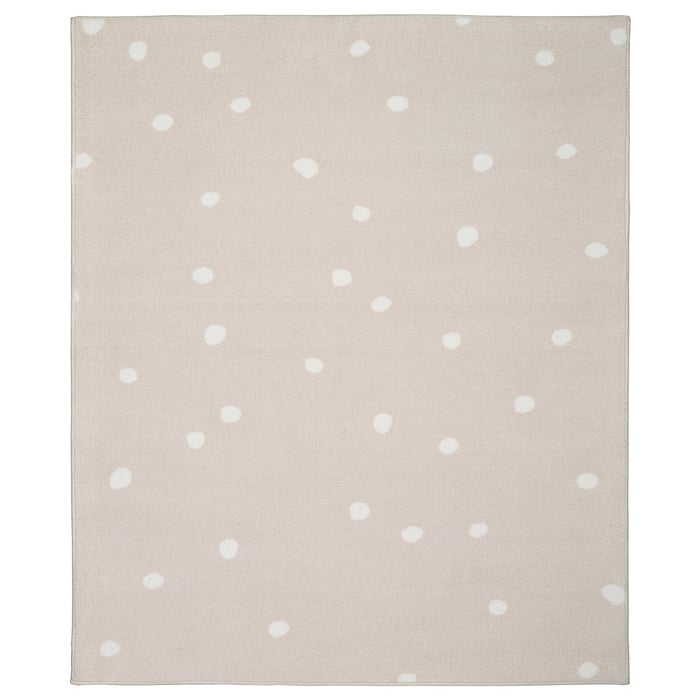 LEN rug, low pile, beige/dot pattern, 133x160 cm