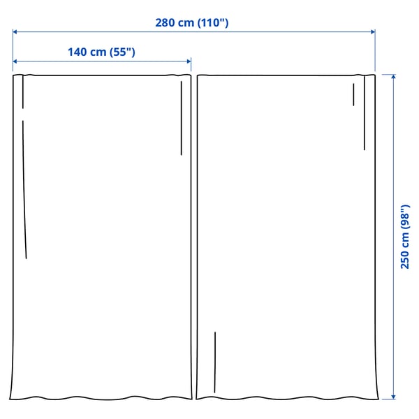 LENDA Curtains with tie-backs, 1 pair, light grey-green/with heading tape, 140x250 cm