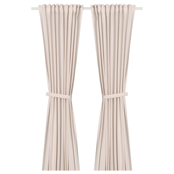 LENDA Curtains with tie-backs, 1 pair, light pink/with heading tape, 140x250 cm
