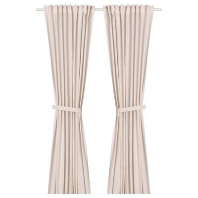 LENDA Curtains with tie-backs, 1 pair, light pink/with heading tape, 140x250 cm